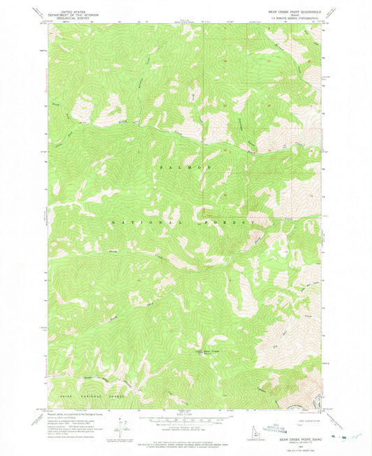Classic USGS Bear Creek Point Idaho 7.5'x7.5' Topo Map Image