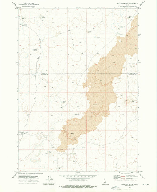 Classic USGS Bear Den Butte Idaho 7.5'x7.5' Topo Map Image