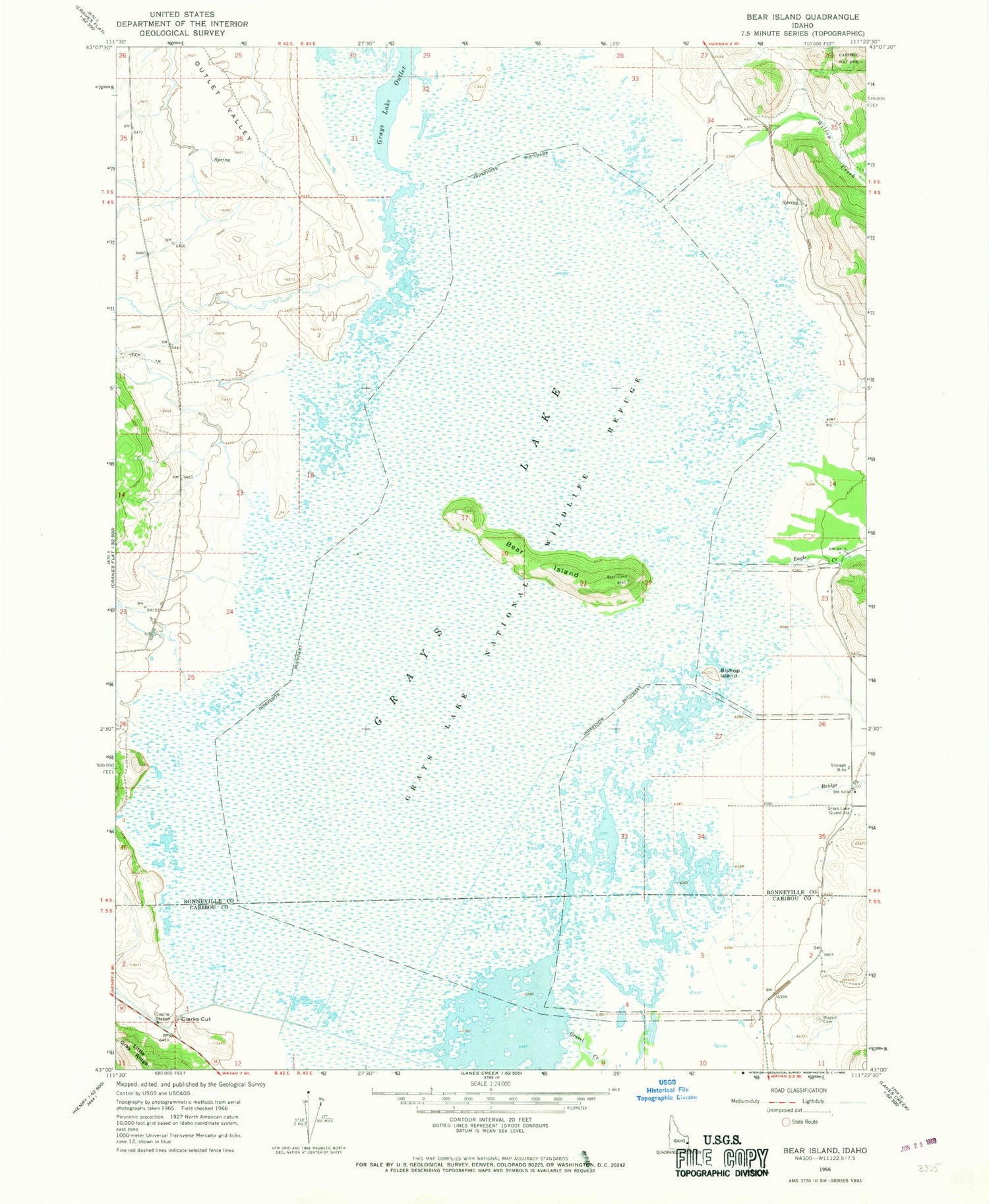 Classic USGS Bear Island Idaho 7.5'x7.5' Topo Map Image