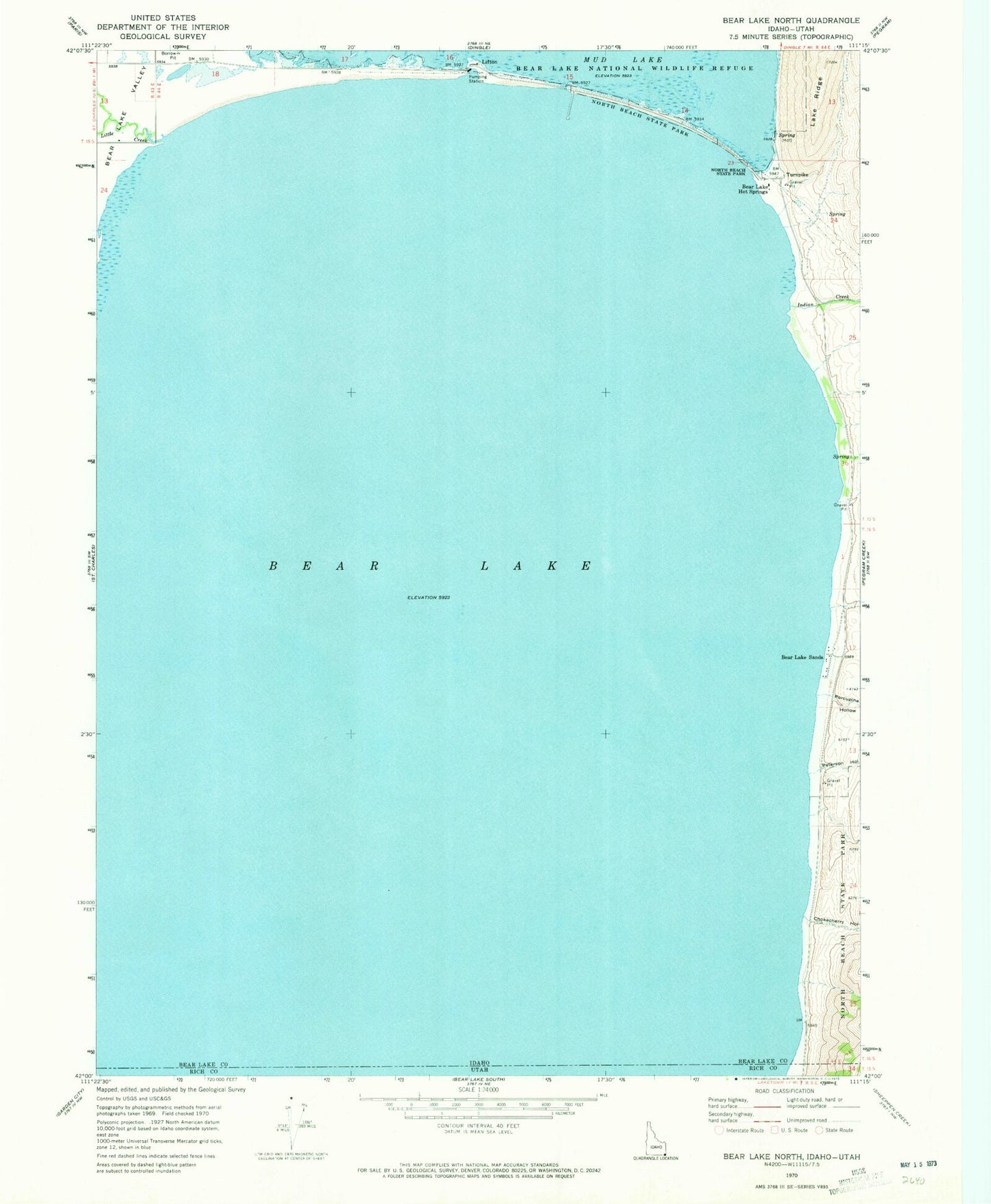 Classic USGS Bear Lake North Idaho 7.5'x7.5' Topo Map Image