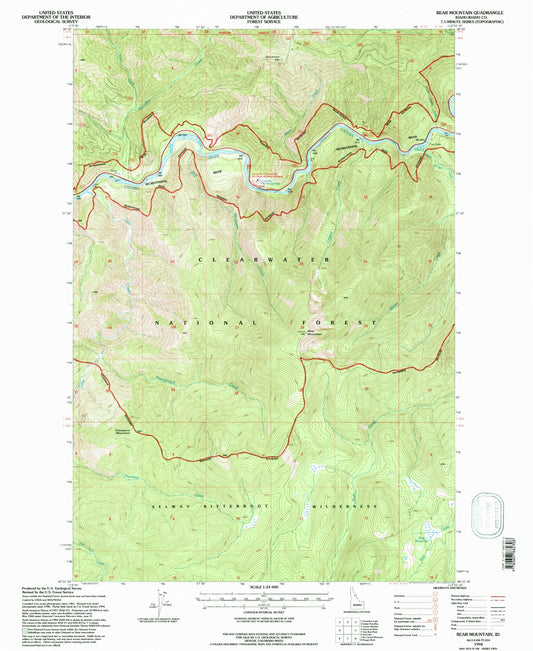 Classic USGS Bear Mountain Idaho 7.5'x7.5' Topo Map Image
