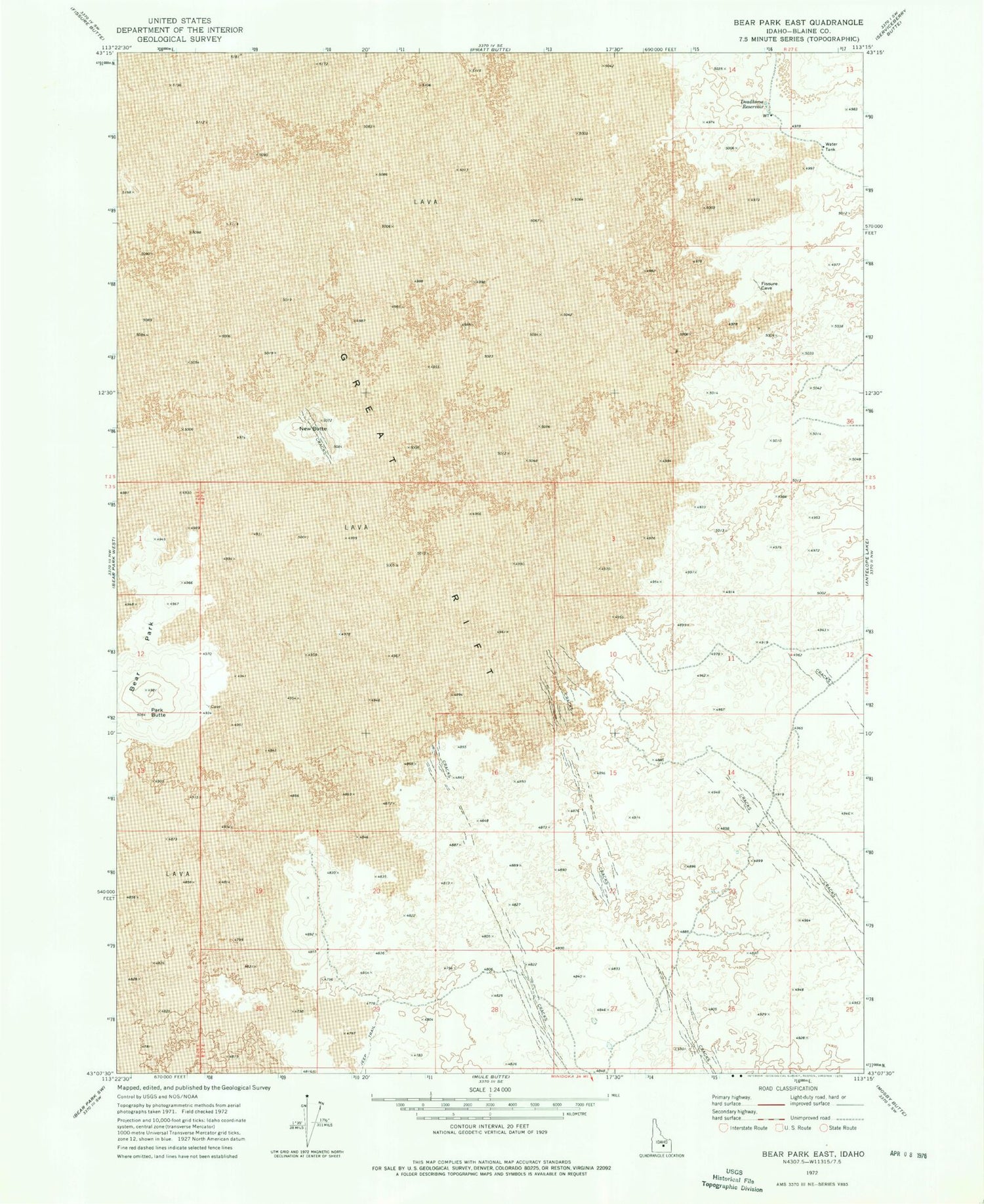 Classic USGS Bear Park East Idaho 7.5'x7.5' Topo Map Image