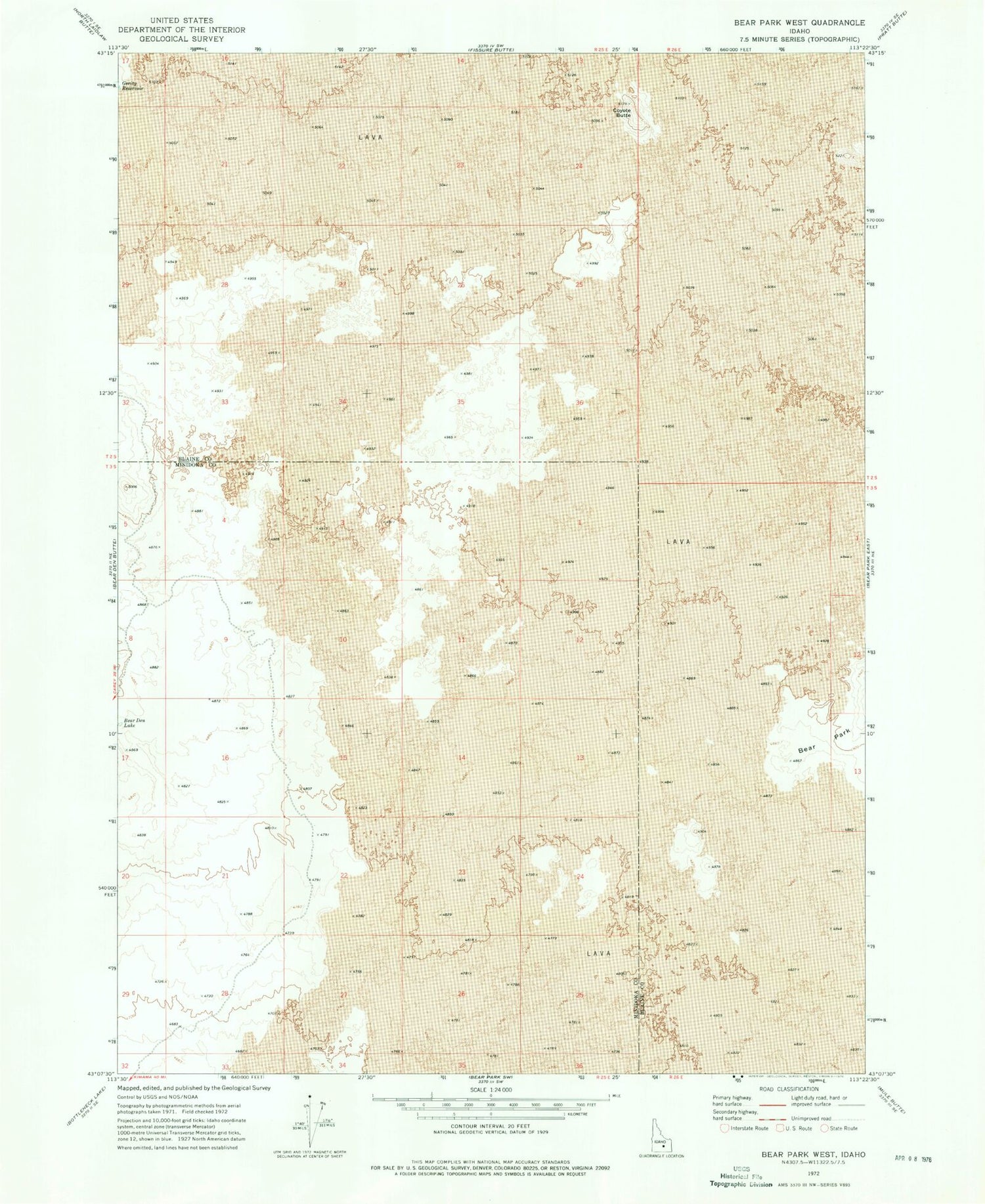 Classic USGS Bear Park West Idaho 7.5'x7.5' Topo Map Image