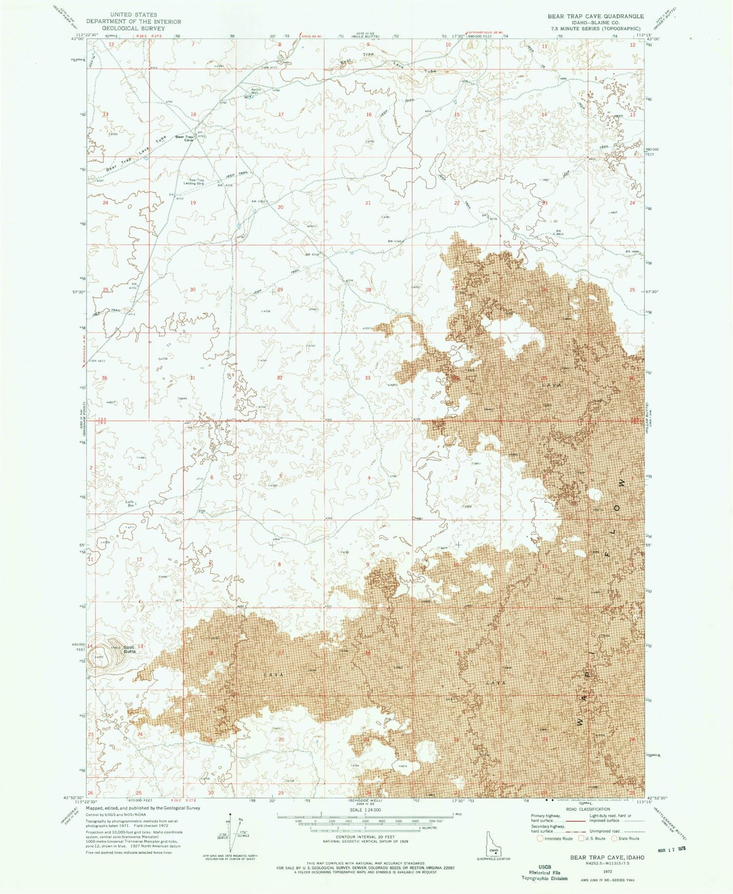 Classic USGS Bear Trap Cave Idaho 7.5'x7.5' Topo Map Image