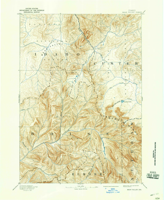 Historic 1893 Bear Valley Idaho 30'x30' Topo Map Image