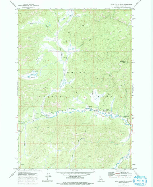 Classic USGS Bear Valley Mountain Idaho 7.5'x7.5' Topo Map Image