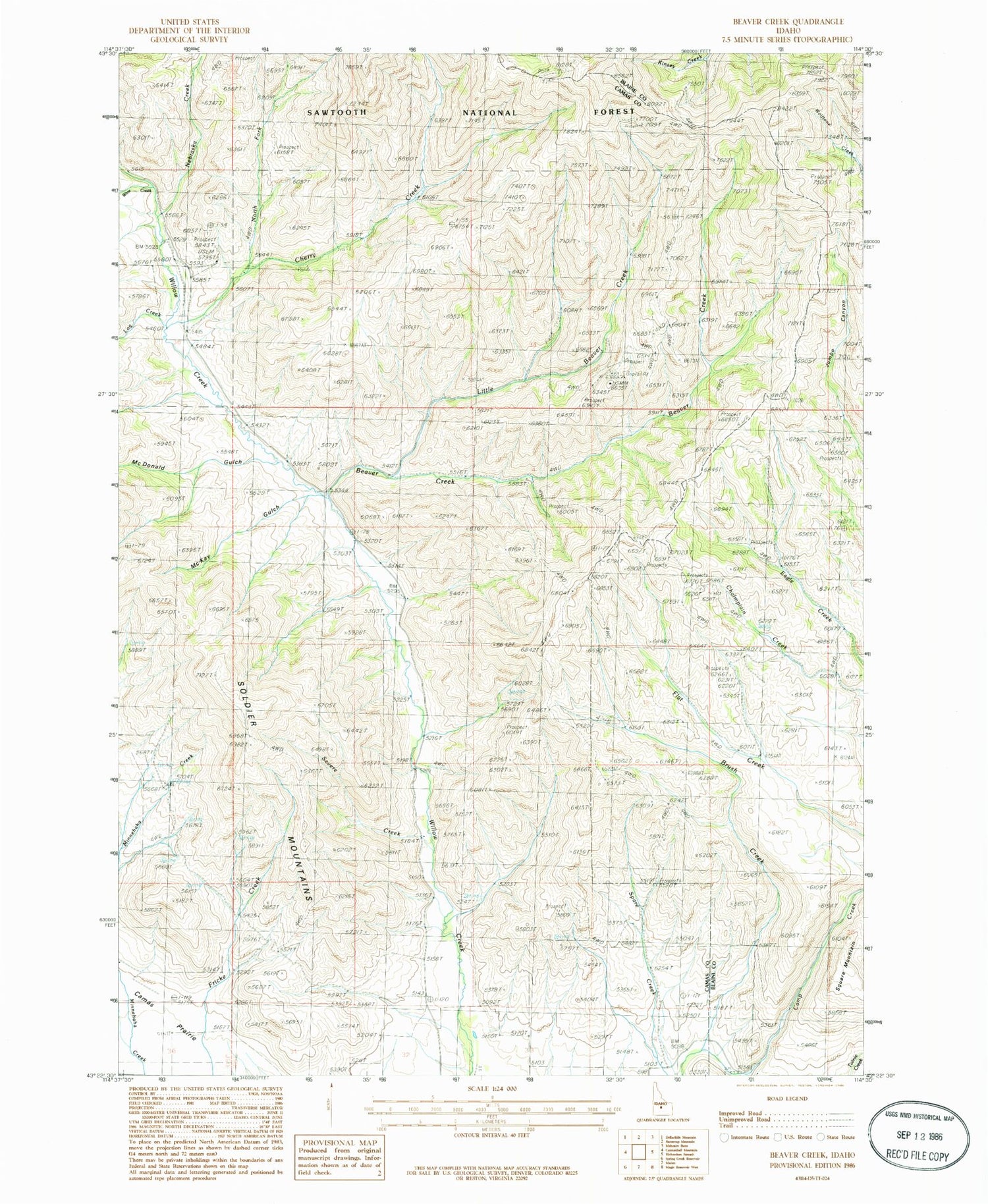 Classic USGS Beaver Creek Idaho 7.5'x7.5' Topo Map Image