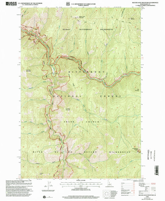 Classic USGS Beaver Jack Mountain Idaho 7.5'x7.5' Topo Map Image