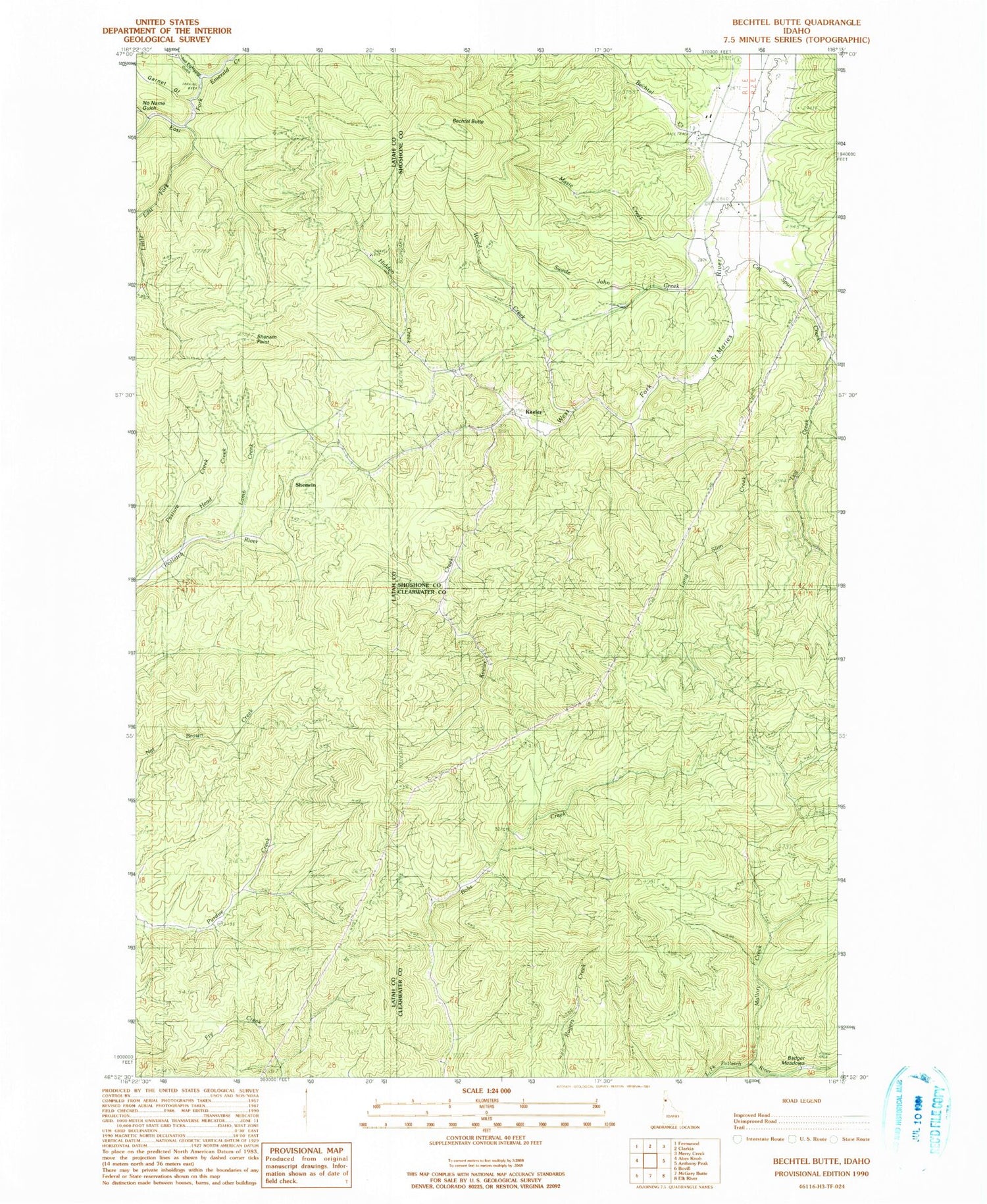 Classic USGS Bechtel Butte Idaho 7.5'x7.5' Topo Map Image