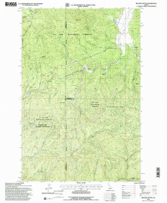 Classic USGS Bechtel Butte Idaho 7.5'x7.5' Topo Map Image