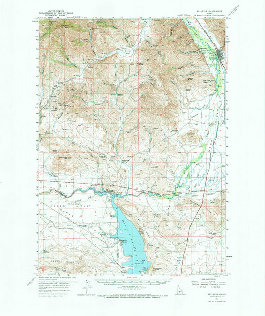 Classic USGS Bellevue Idaho 7.5'x7.5' Topo Map Image