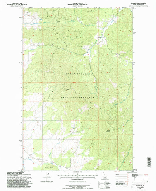 Classic USGS Benewah Idaho 7.5'x7.5' Topo Map Image