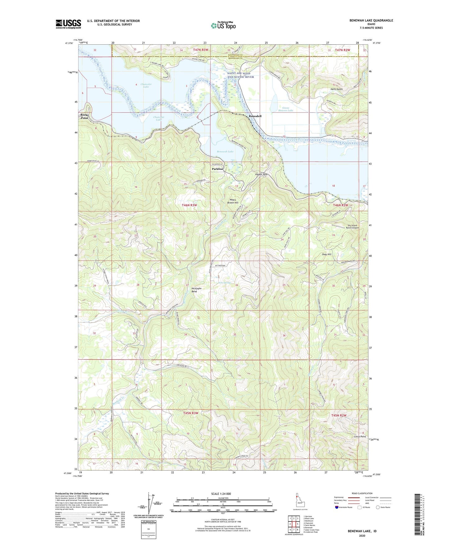 Benewah Lake Idaho US Topo Map Image