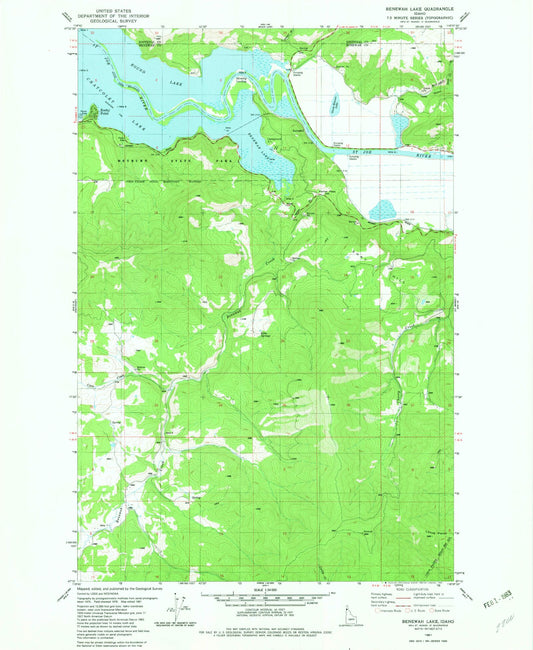 Classic USGS Benewah Lake Idaho 7.5'x7.5' Topo Map Image