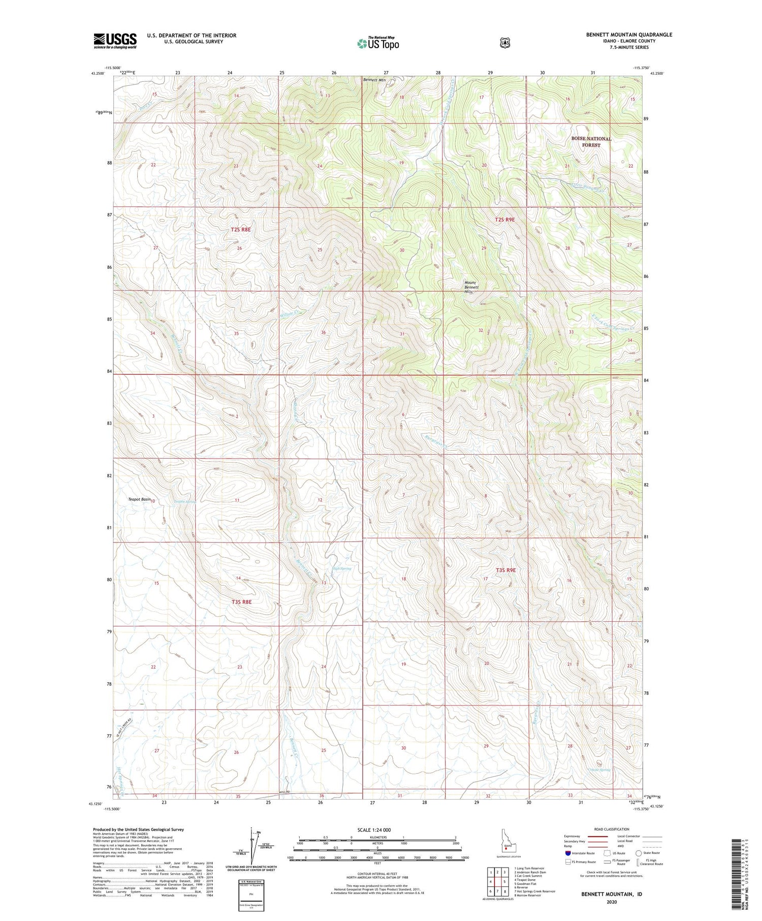Bennett Mountain Idaho US Topo Map Image