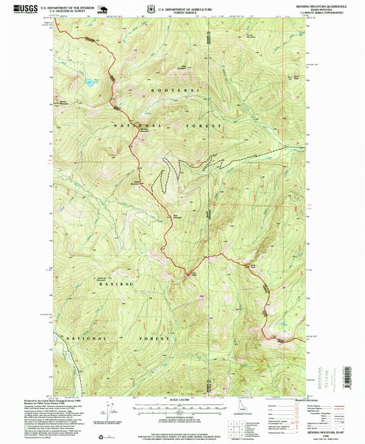 Classic USGS Benning Mountain Idaho 7.5'x7.5' Topo Map Image