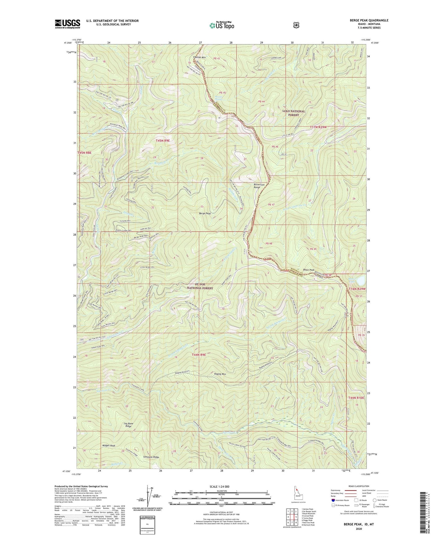 Berge Peak Idaho US Topo Map Image