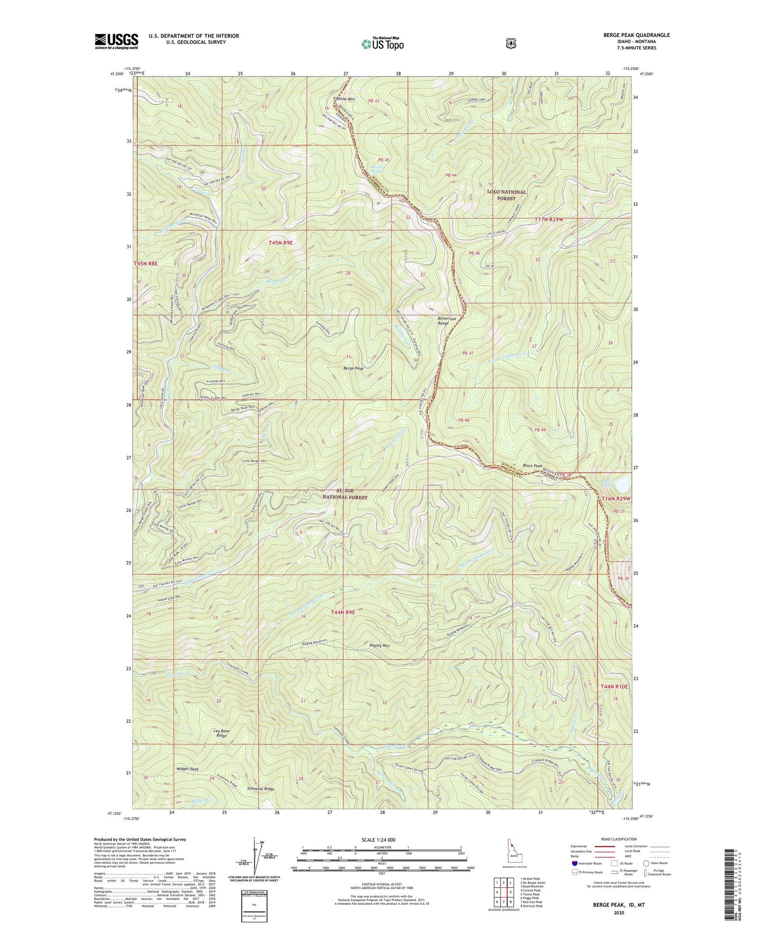 Berge Peak Idaho US Topo Map Image