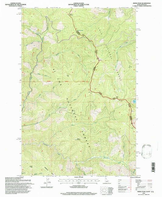 Classic USGS Berge Peak Idaho 7.5'x7.5' Topo Map Image