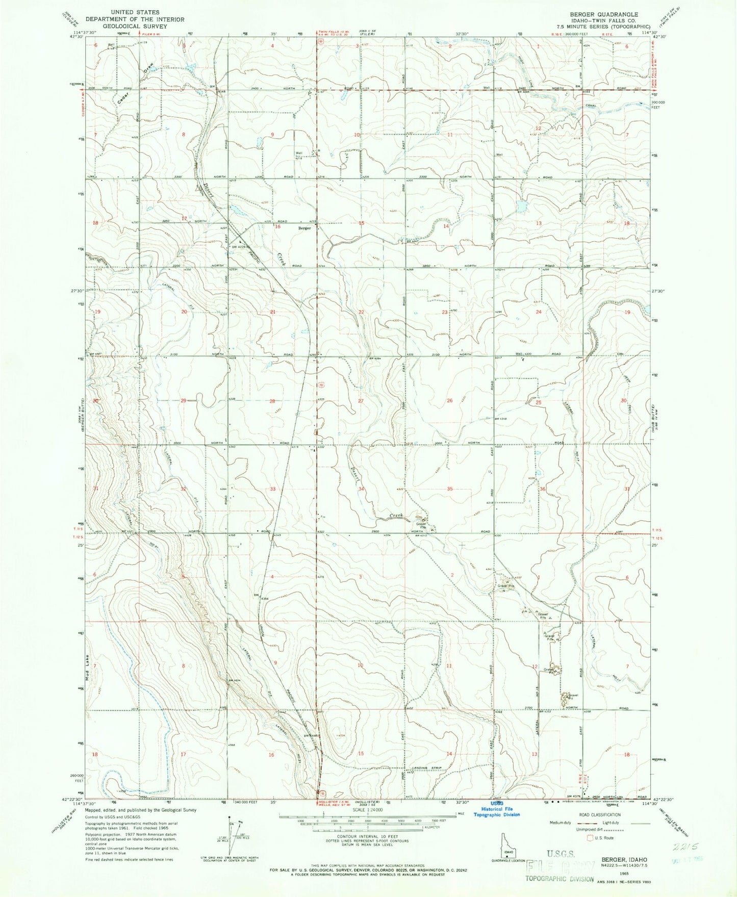 Classic USGS Berger Idaho 7.5'x7.5' Topo Map Image