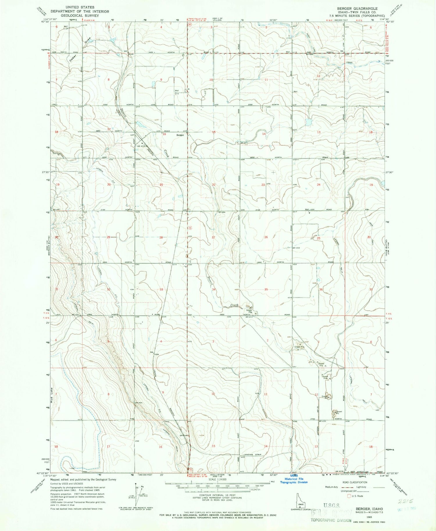 Classic USGS Berger Idaho 7.5'x7.5' Topo Map Image