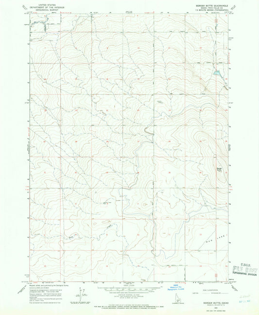 Classic USGS Berger Butte Idaho 7.5'x7.5' Topo Map Image