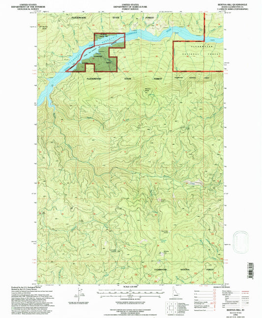 Classic USGS Bertha Hill Idaho 7.5'x7.5' Topo Map Image