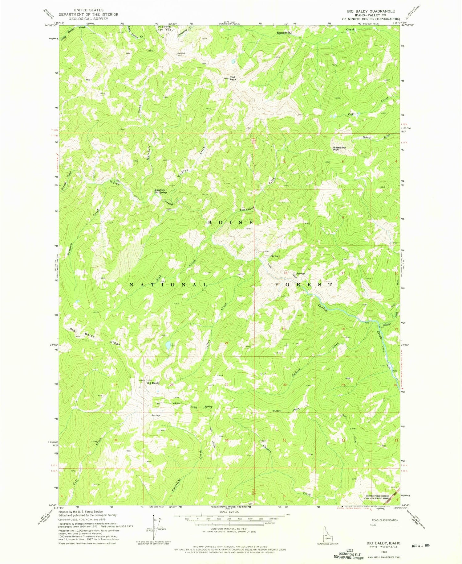 Classic USGS Big Baldy Idaho 7.5'x7.5' Topo Map Image