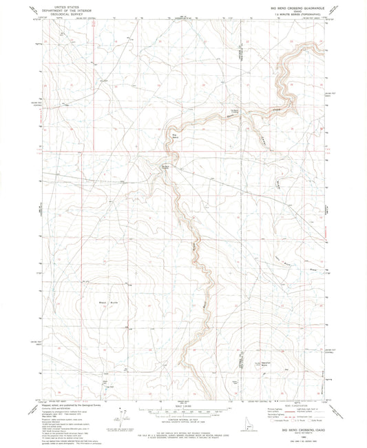 Classic USGS Big Bend Crossing Idaho 7.5'x7.5' Topo Map Image