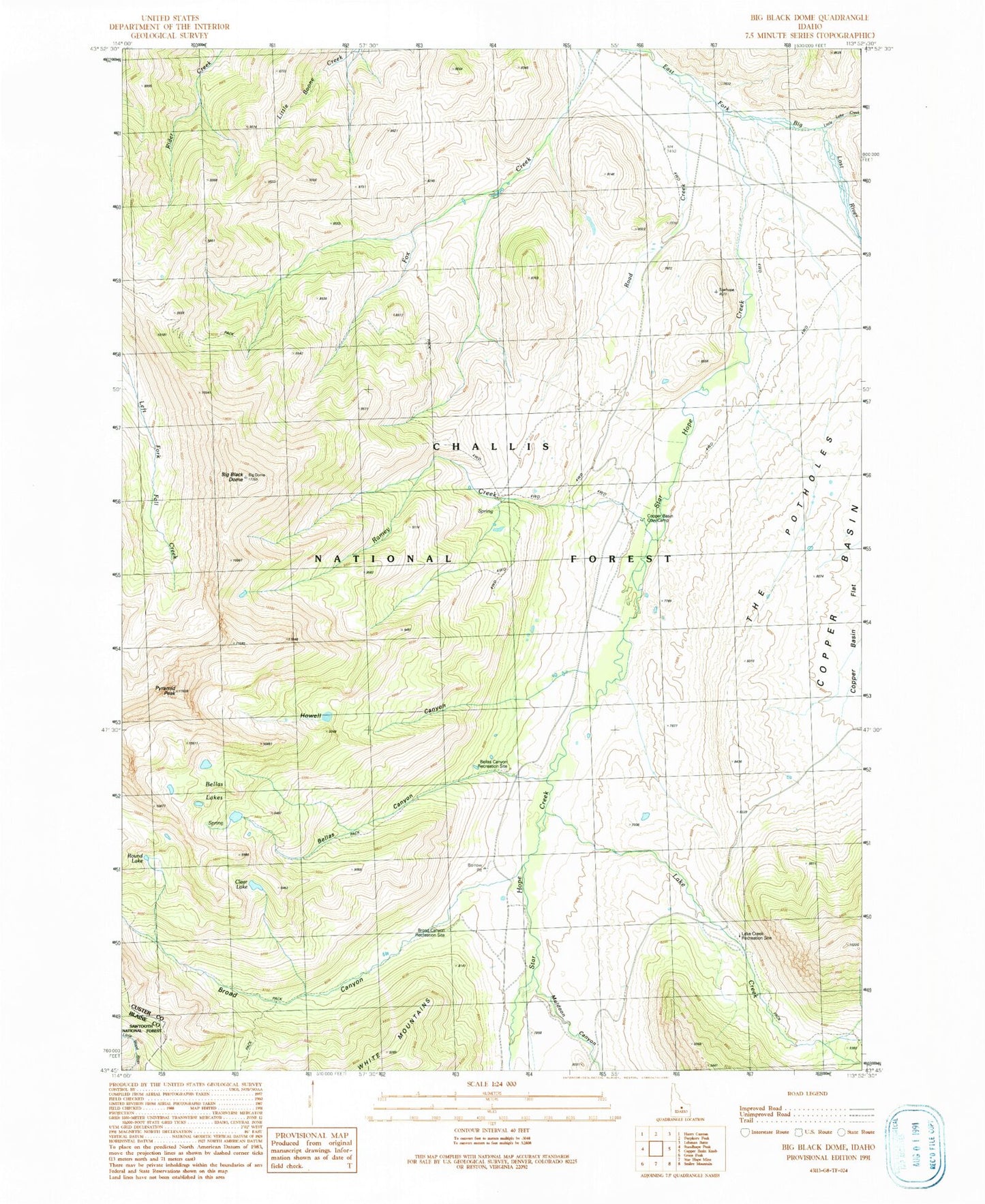 Classic USGS Big Black Dome Idaho 7.5'x7.5' Topo Map Image