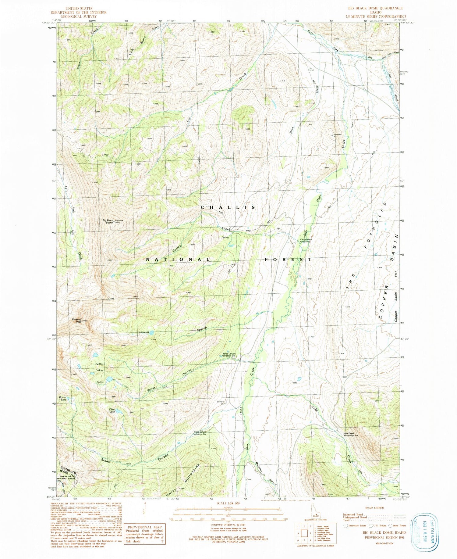 Classic USGS Big Black Dome Idaho 7.5'x7.5' Topo Map Image