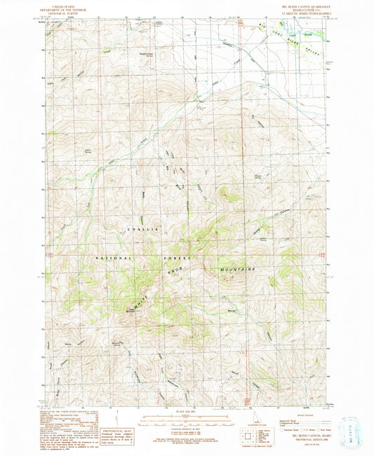 Classic USGS Big Blind Canyon Idaho 7.5'x7.5' Topo Map Image