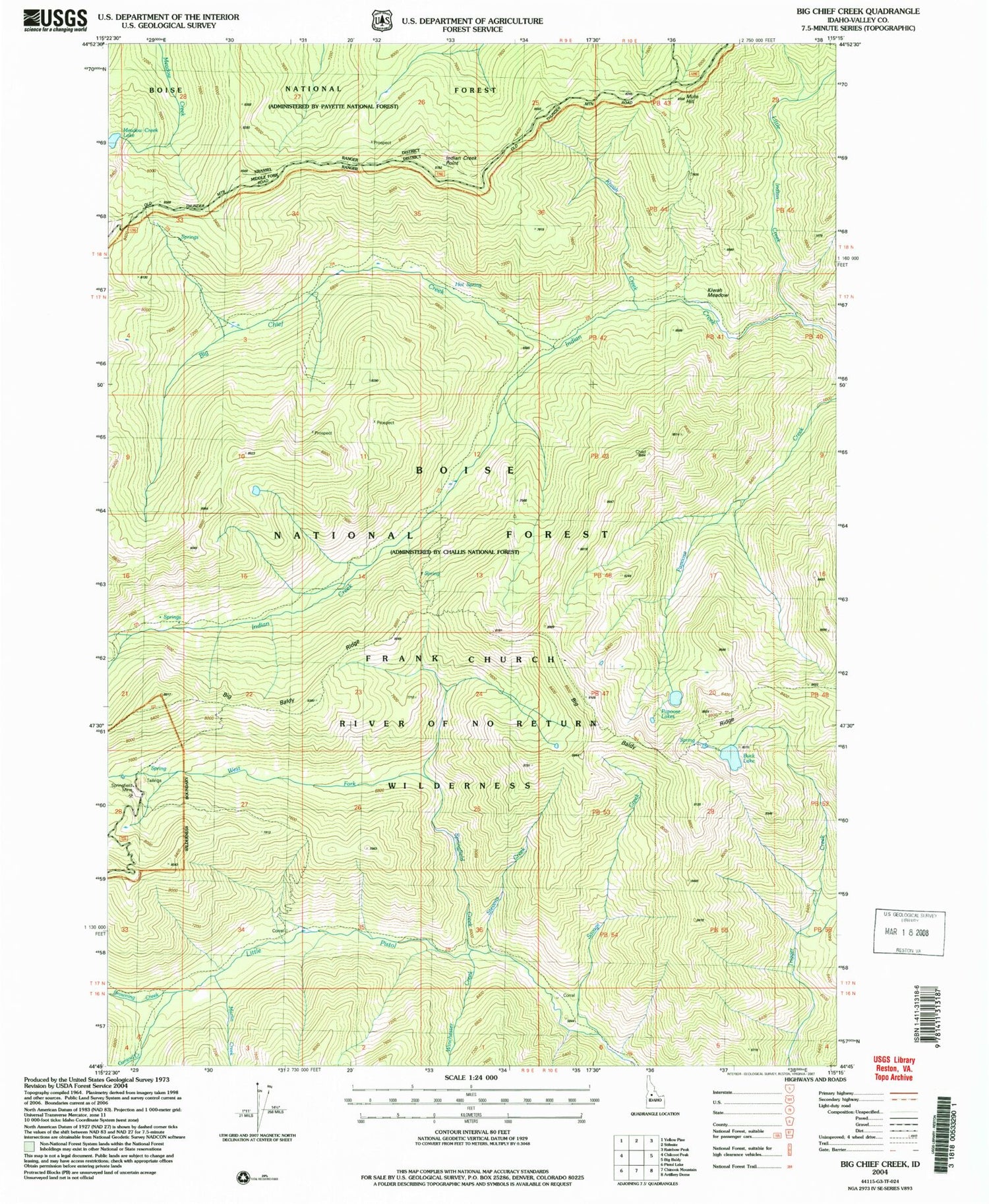 Classic USGS Big Chief Creek Idaho 7.5'x7.5' Topo Map Image