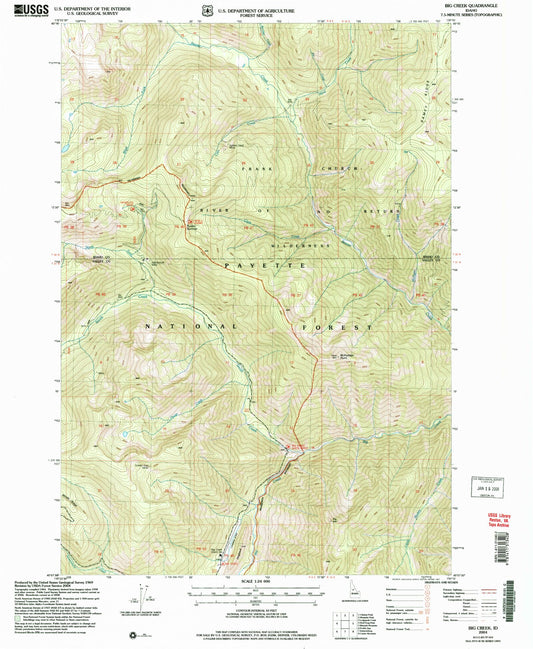 Classic USGS Big Creek Idaho 7.5'x7.5' Topo Map Image