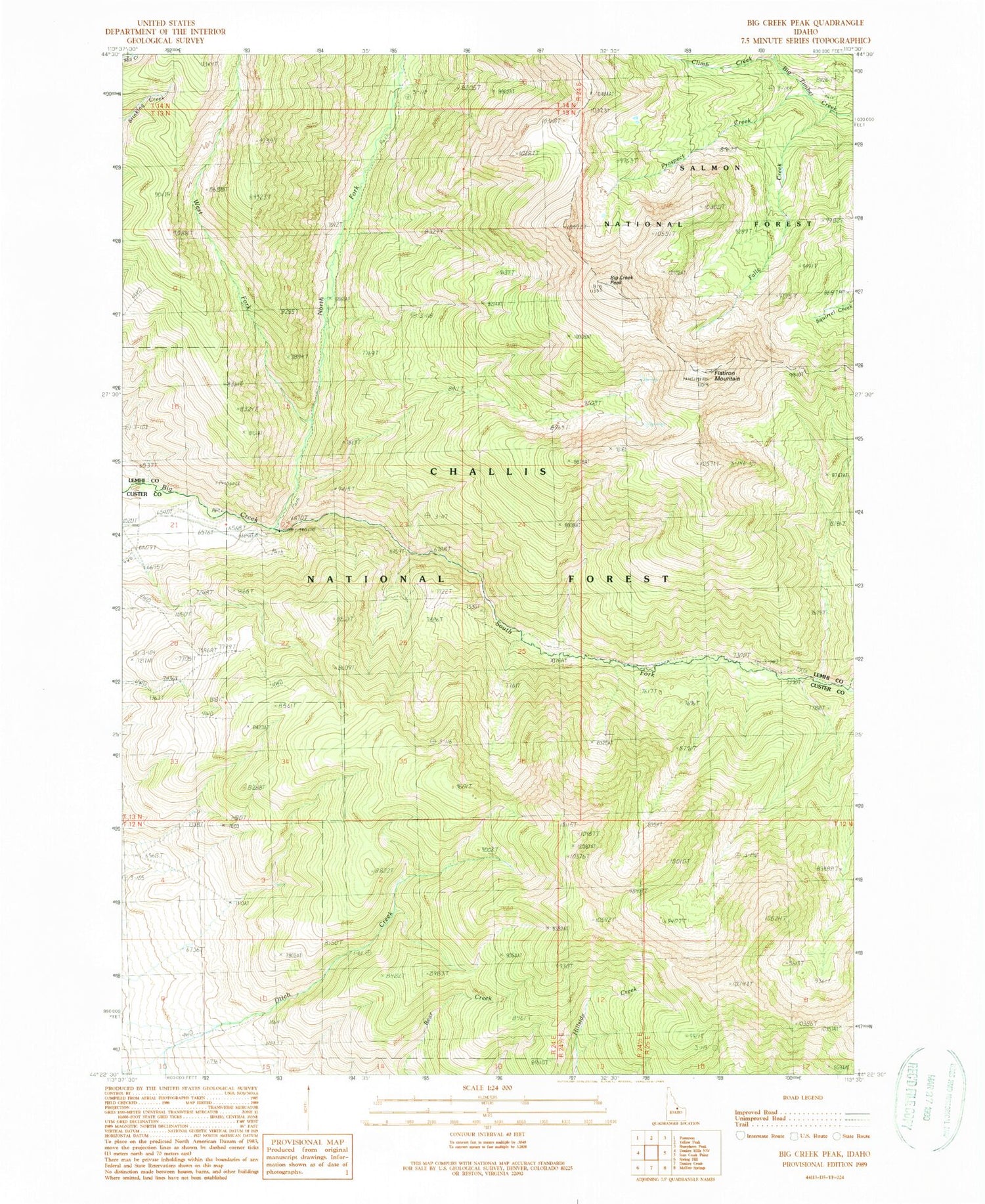 Classic USGS Big Creek Peak Idaho 7.5'x7.5' Topo Map Image