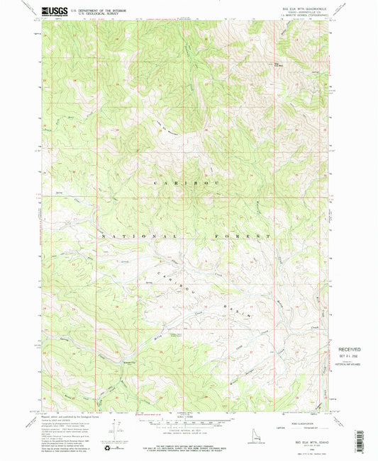 Classic USGS Big Elk Mountain Idaho 7.5'x7.5' Topo Map Image