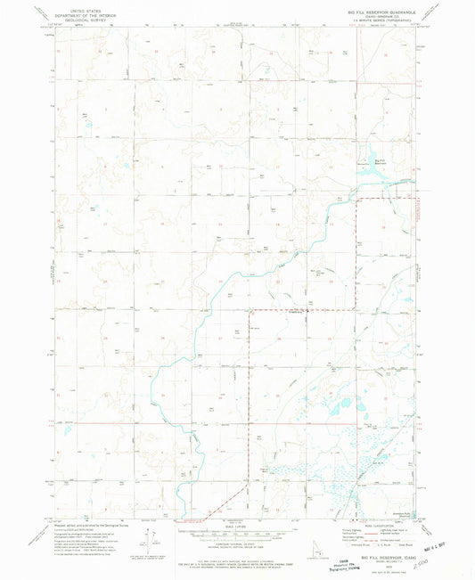 Classic USGS Big Fill Reservoir Idaho 7.5'x7.5' Topo Map Image