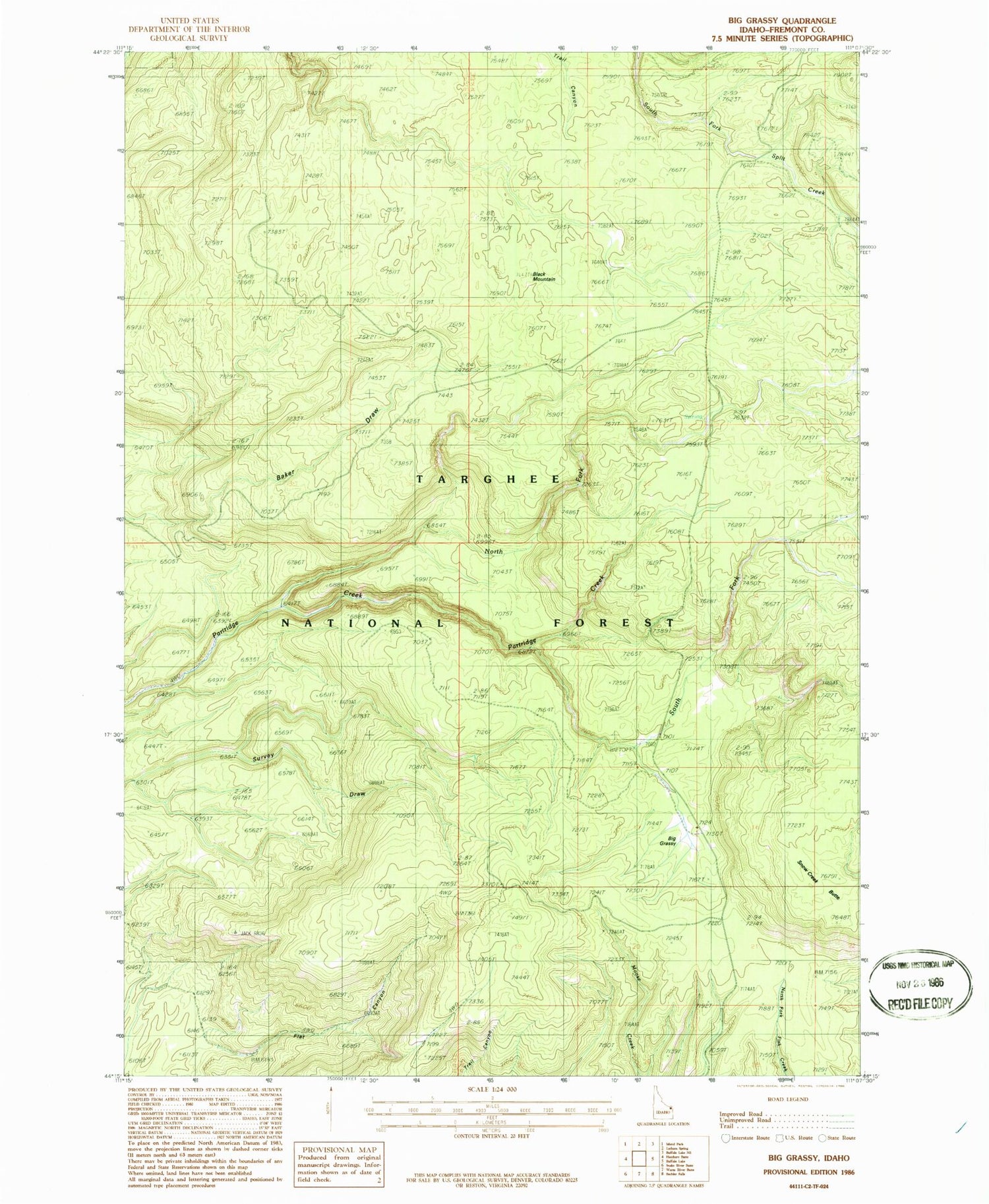 Classic USGS Big Grassy Idaho 7.5'x7.5' Topo Map Image