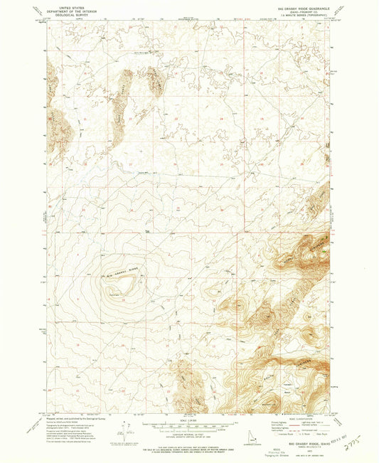 Classic USGS Big Grassy Ridge Idaho 7.5'x7.5' Topo Map Image