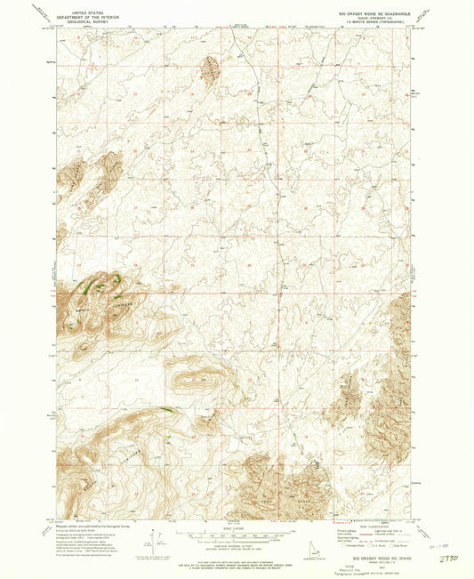 Classic USGS Big Grassy Ridge SE Idaho 7.5'x7.5' Topo Map Image