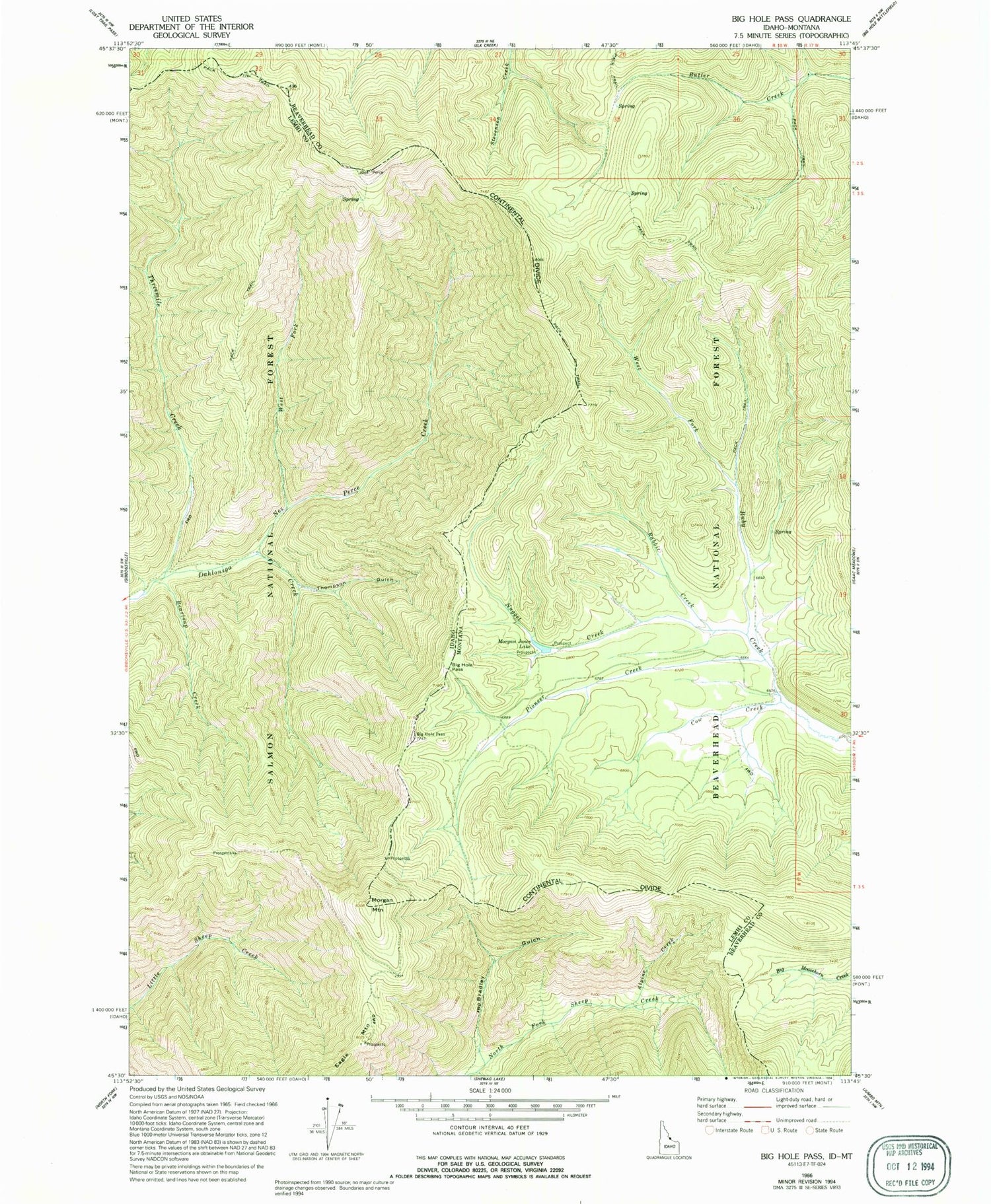 Classic USGS Big Hole Pass Idaho 7.5'x7.5' Topo Map Image