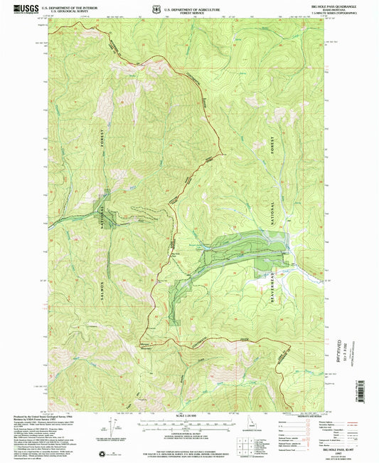 Classic USGS Big Hole Pass Idaho 7.5'x7.5' Topo Map Image