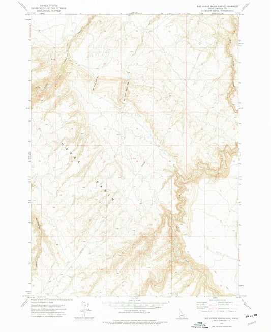 Classic USGS Big Horse Basin Gap Idaho 7.5'x7.5' Topo Map Image