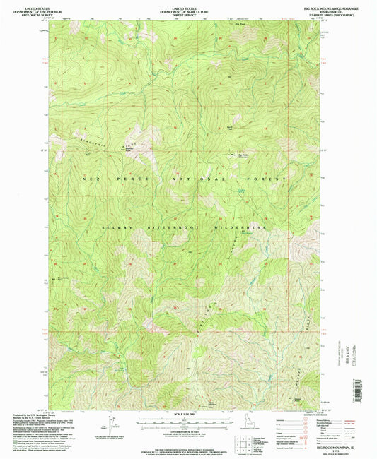 Classic USGS Big Rock Mountain Idaho 7.5'x7.5' Topo Map Image