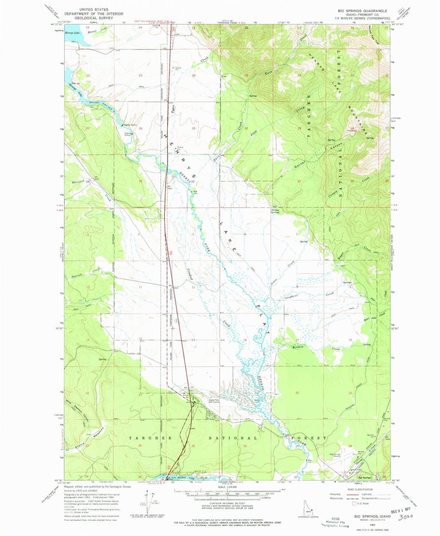 Classic USGS Big Springs Idaho 7.5'x7.5' Topo Map Image