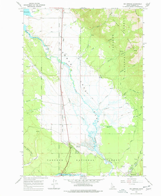 Classic USGS Big Springs Idaho 7.5'x7.5' Topo Map Image
