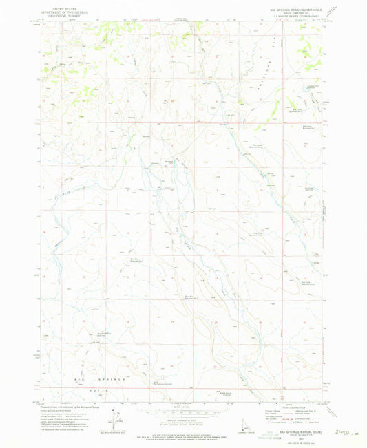 Classic USGS Big Springs Ranch Idaho 7.5'x7.5' Topo Map Image