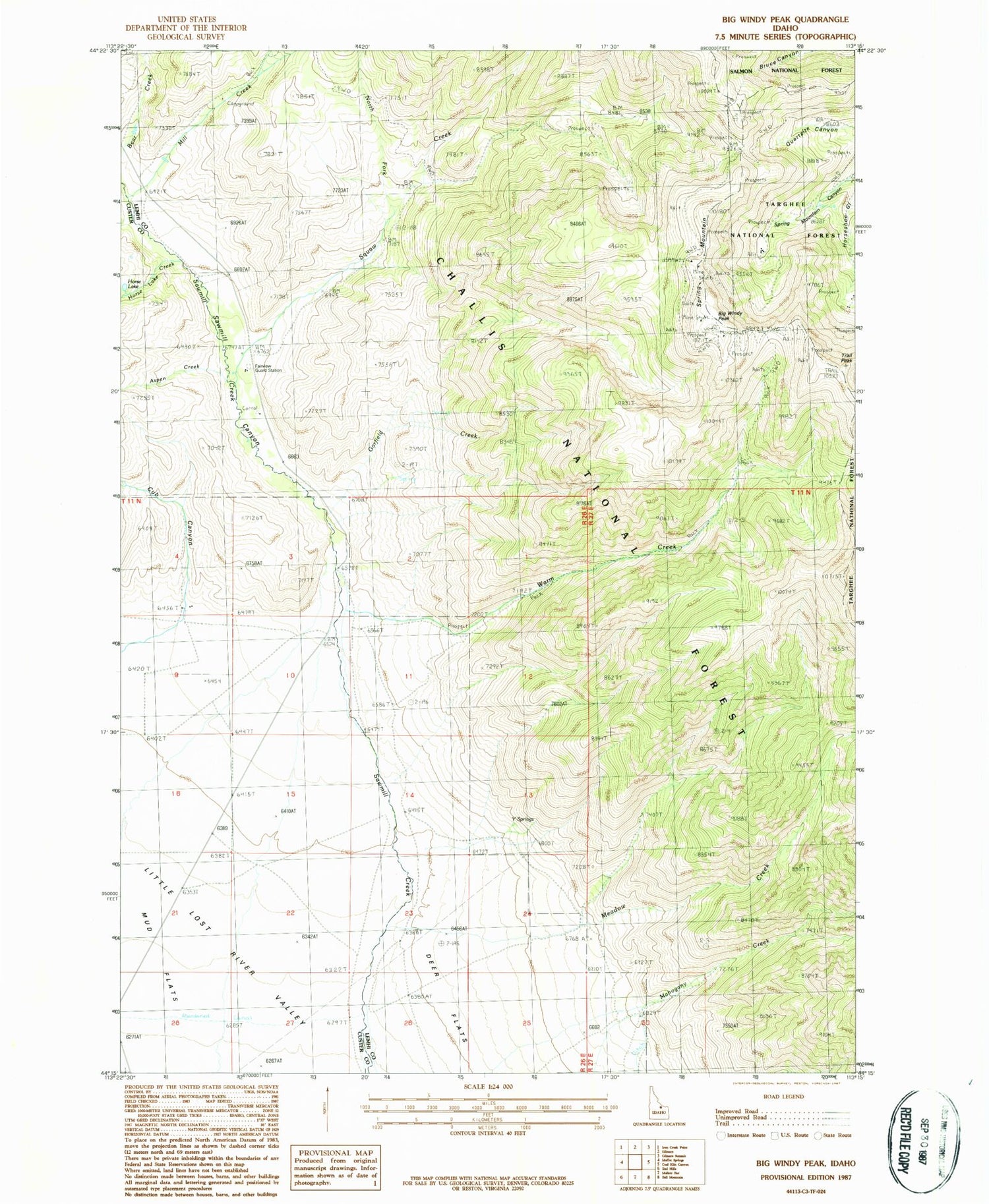 Classic USGS Big Windy Peak Idaho 7.5'x7.5' Topo Map Image