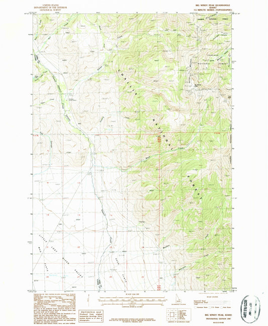 Classic USGS Big Windy Peak Idaho 7.5'x7.5' Topo Map Image
