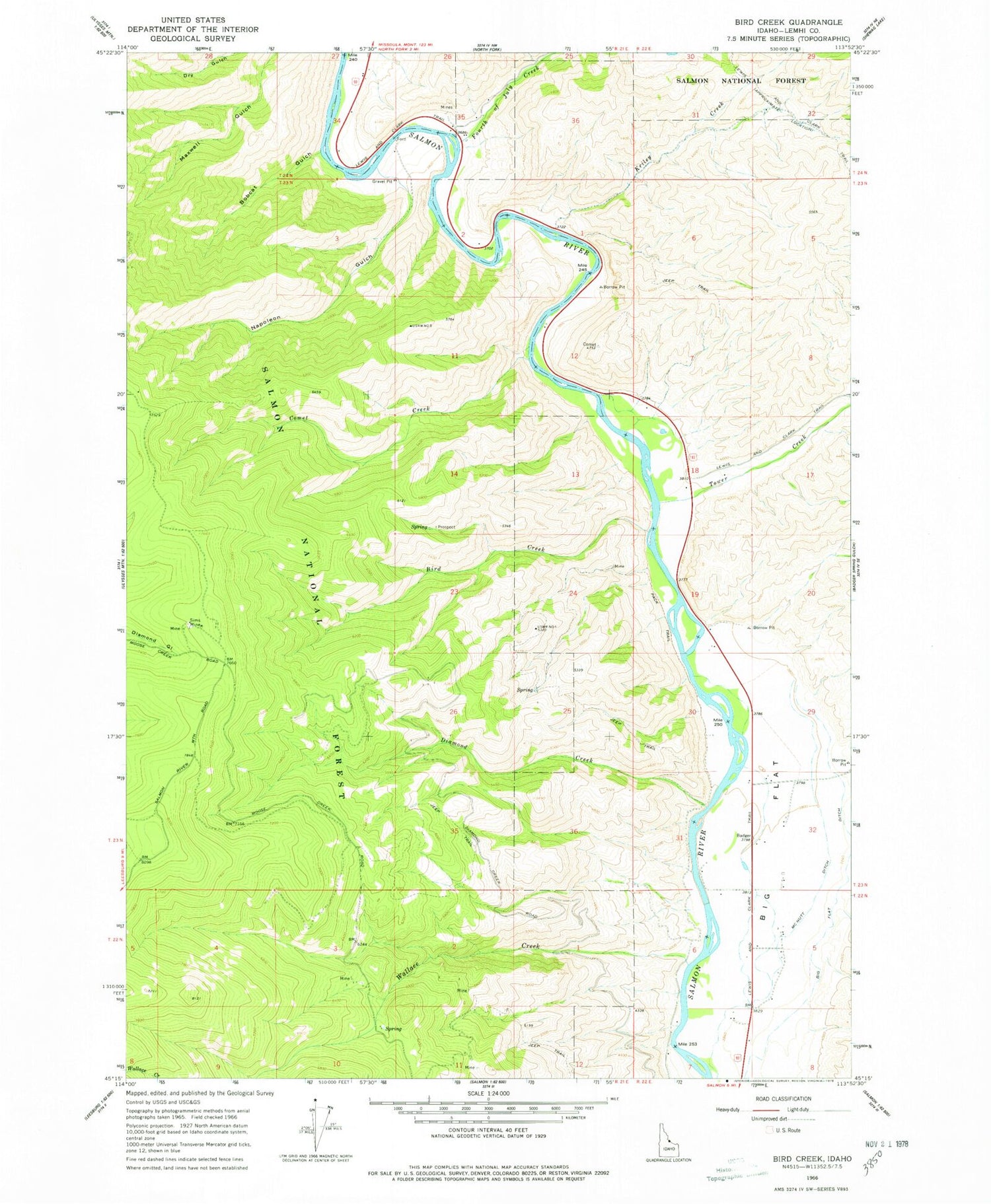 Classic USGS Bird Creek Idaho 7.5'x7.5' Topo Map Image